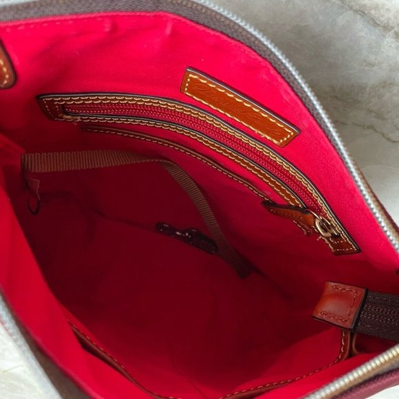 Dooney & Bourke Garnet Red with Leather Brown Crossbody Strap and Logo Patch - Picture 8 of 10